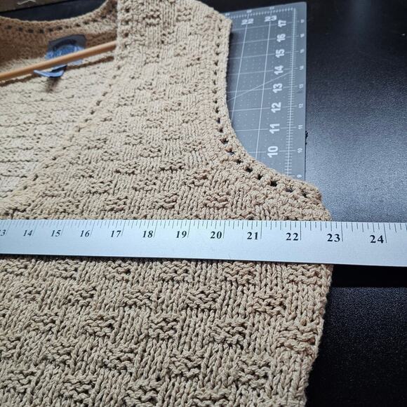 Vintage Cambridge Dry Goods Sweater Vest Women Lg Tan Floral 90s Crochet Cottage - Picture 9 of 9